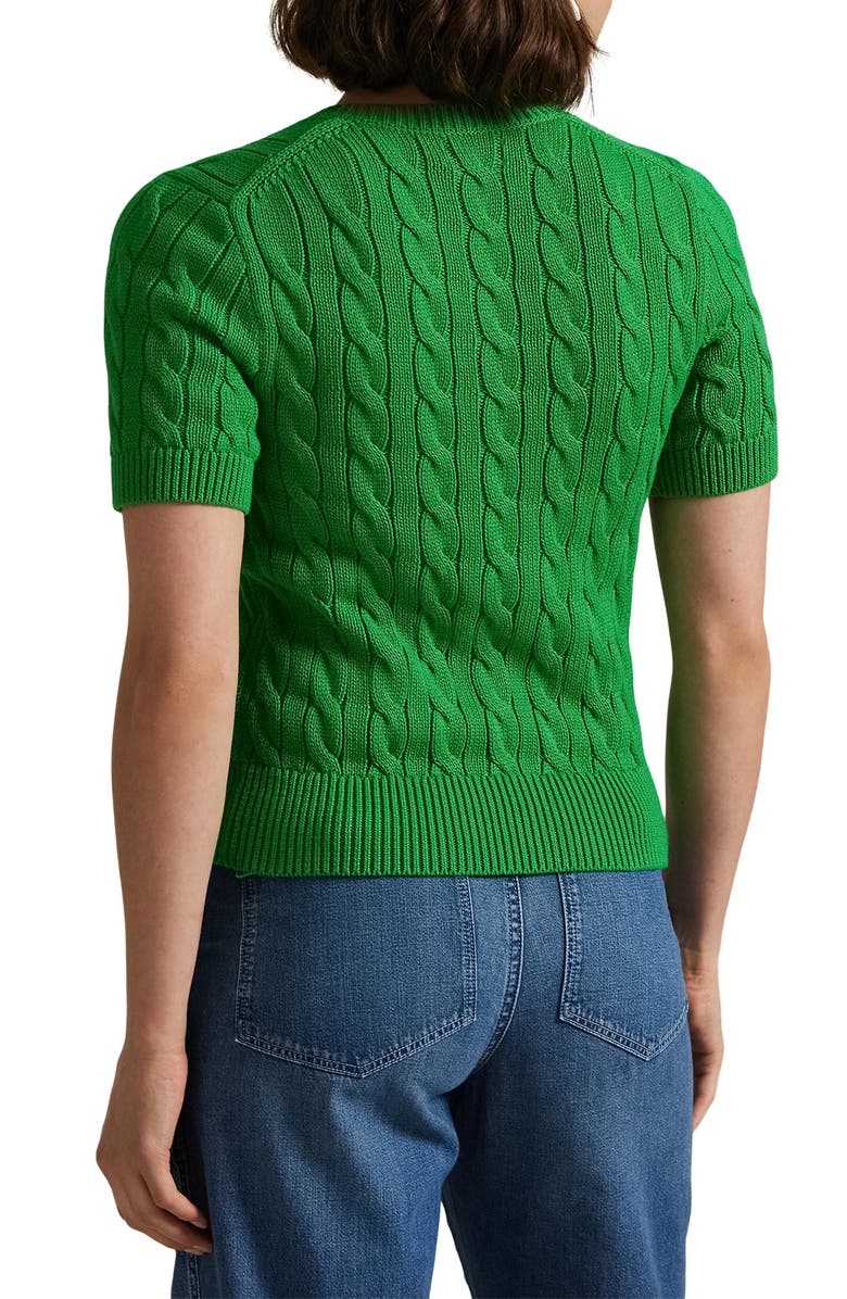 Polo Ralph Lauren Cable Stitch Short Sleeve Cotton Cardigan, Alternate, color, 