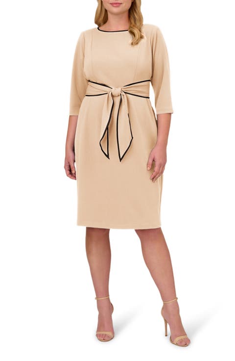Tipped Tie Waist Crepe Dress (Plus)