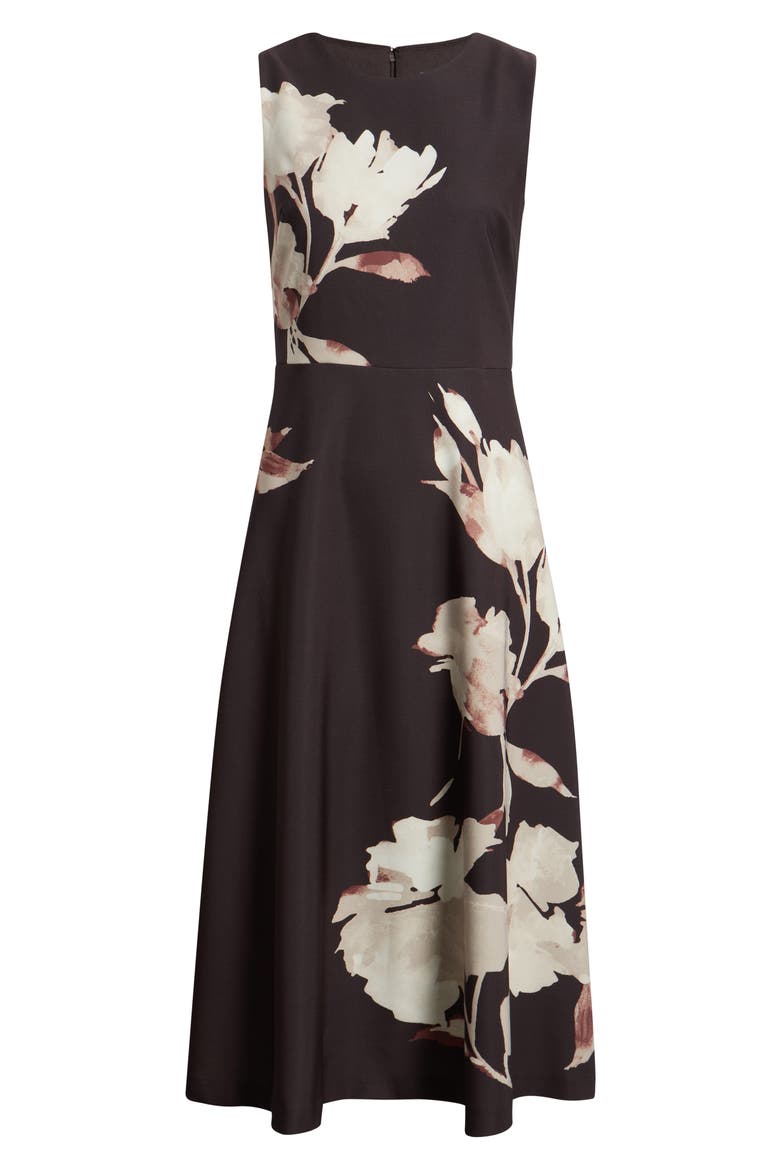 Floral Sleeveless A-Line Midi Dress, Alternate, color, DEEP MAHOGANY MULTI
