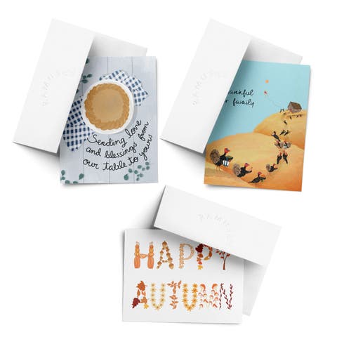 Sending Love, Happy Autumn, Thankful for my Family Fall/Autumn Greeting Card Pack Sets (3 ct, Assorted)