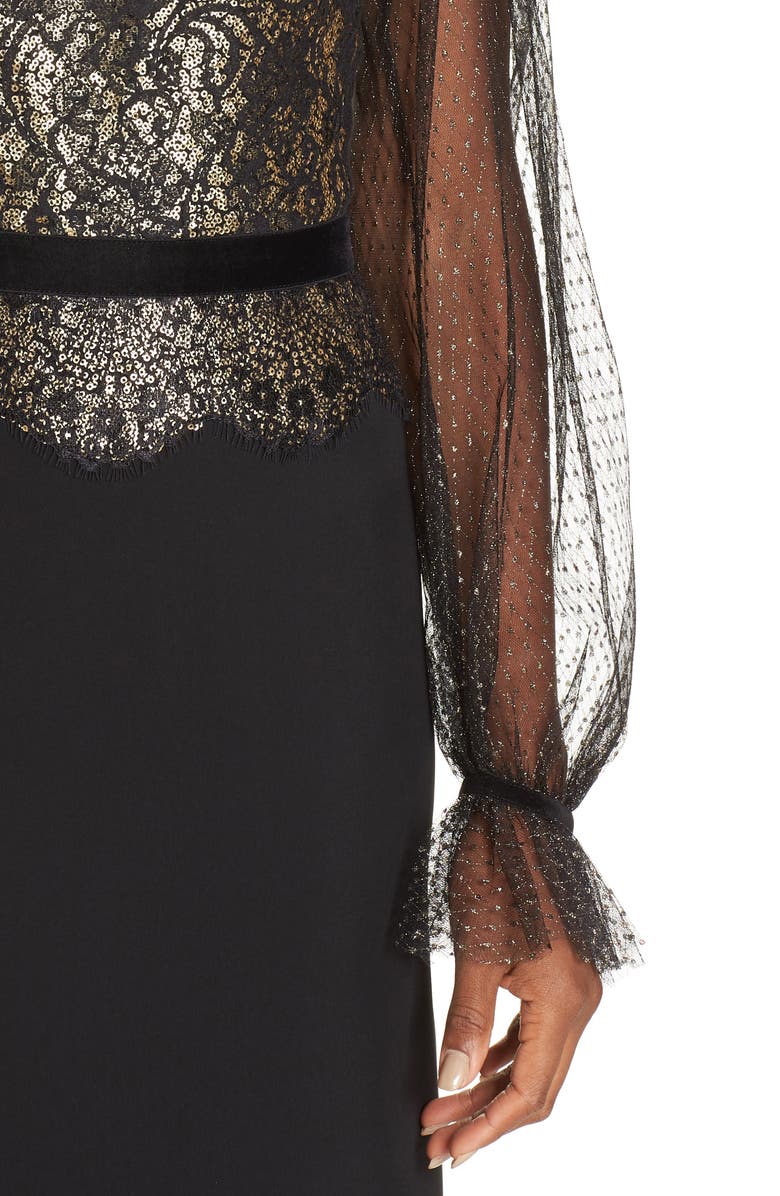 Tadashi Shoji Crepe & Sequin Gown, Alternate, color, 