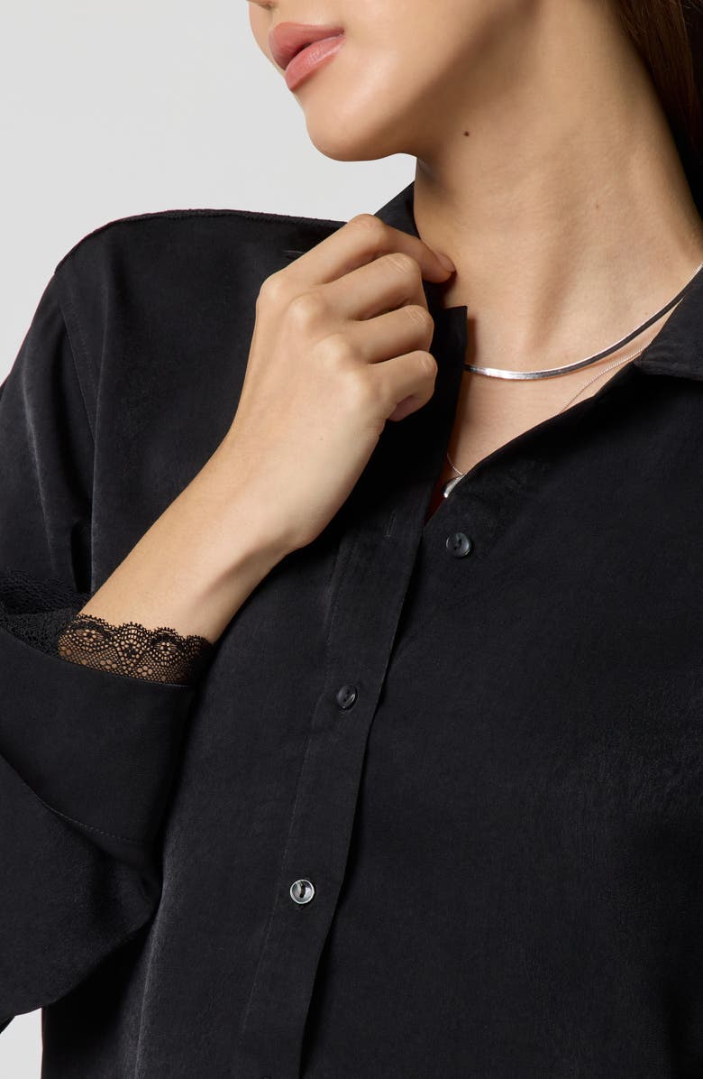 Florence by Mills Silky Satin Crop Sleep Shirt, Alternate, color, Black