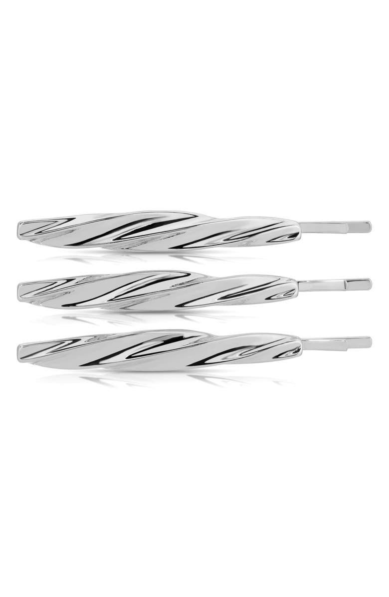 Ettika 3-Pack Twisted Barrettes, Main, color, Silver
