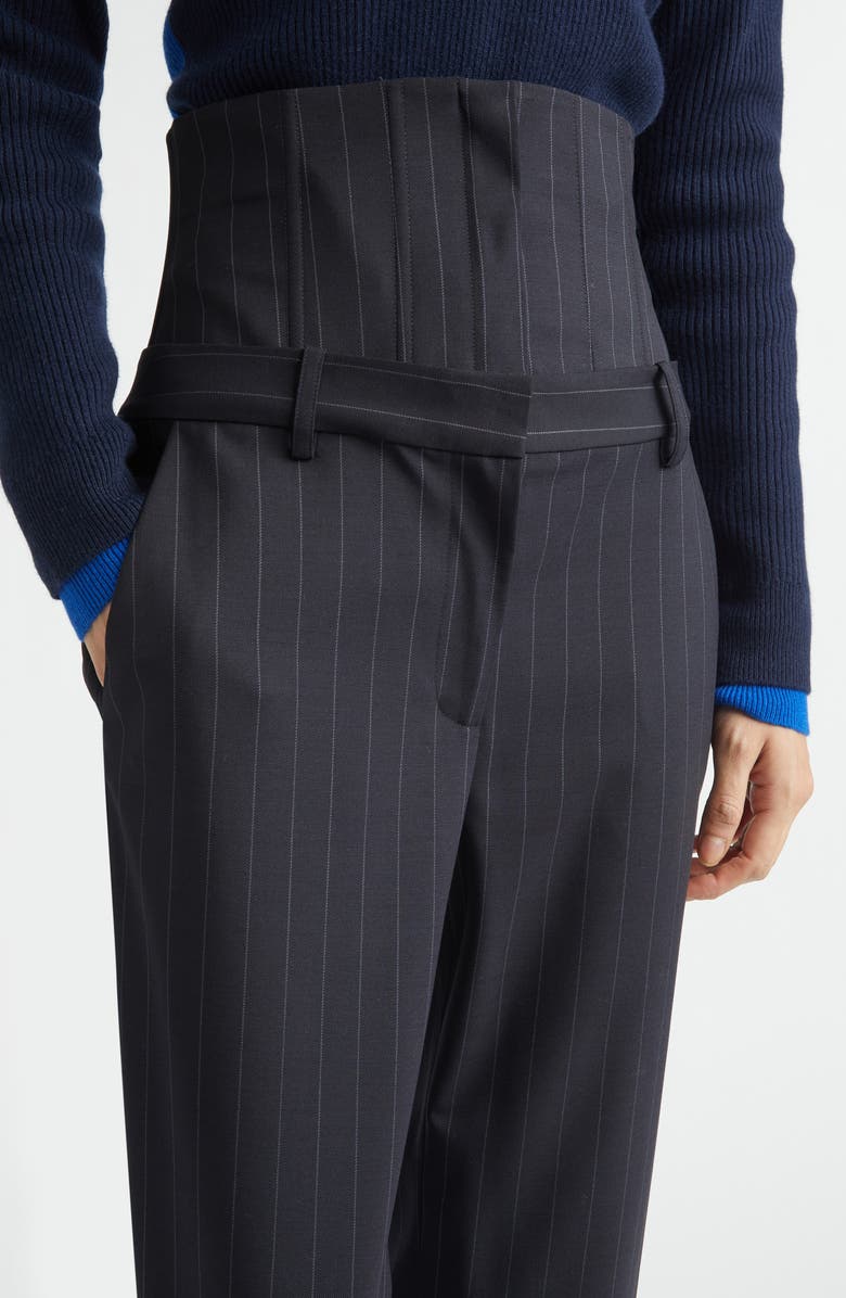 MONSE Pinstripe Stretch Wool Corset Tailored Pants, Alternate, color, Dark Sapphire
