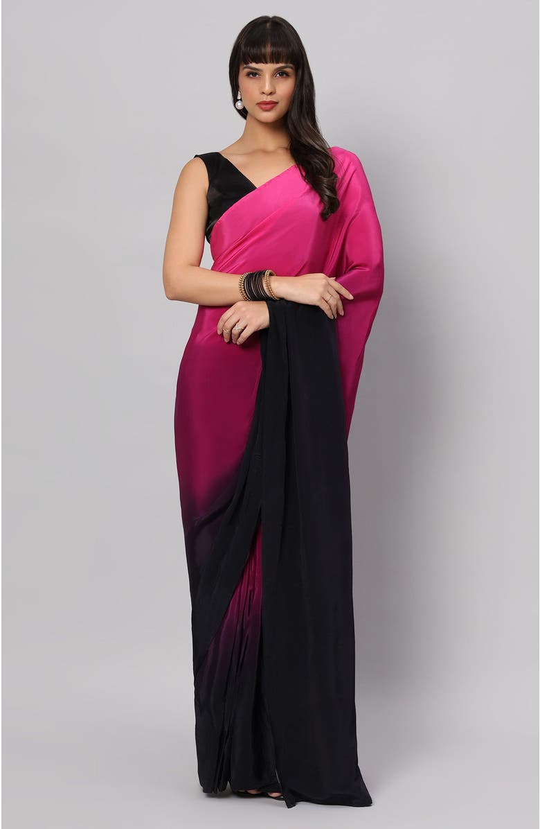 One Minute Saree<sup>®</sup> Alia Pink & Dark Grey Ombre Crepe Ready To Wear Saree, Main, color, 