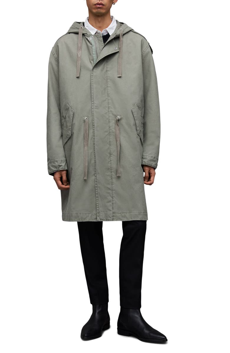 AllSaints Comiso Hooded Cotton Coat, Alternate, color,