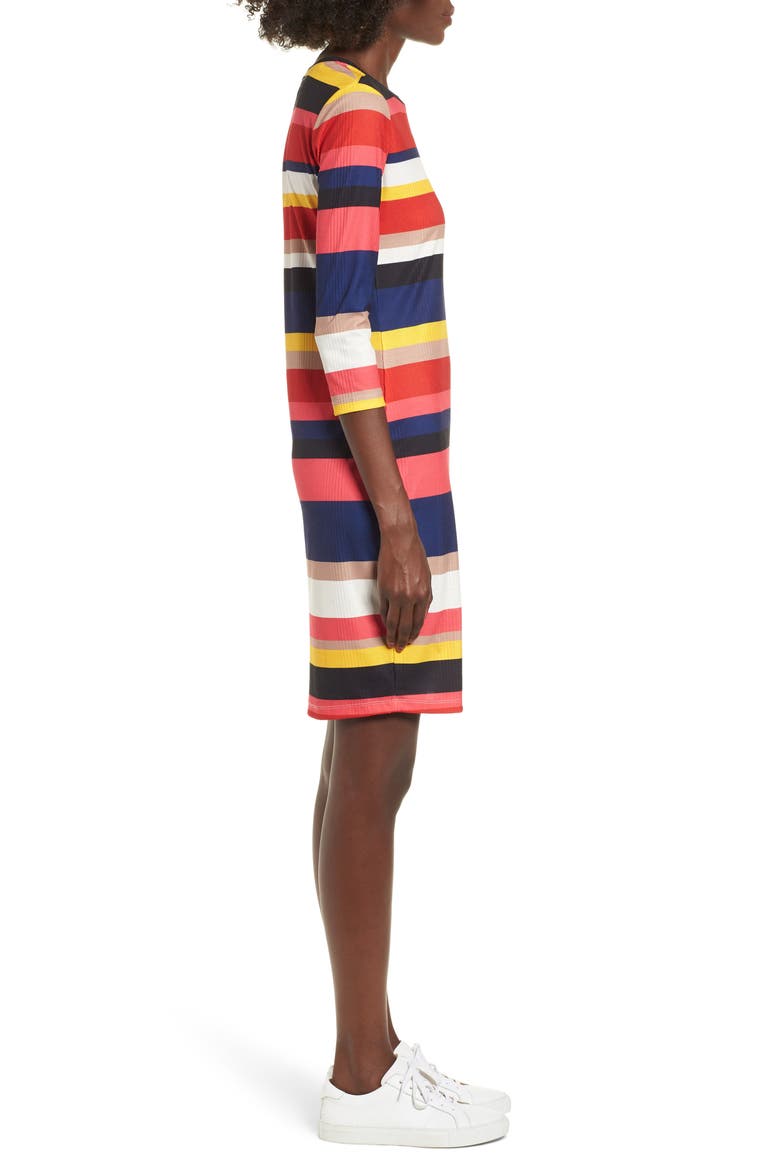 Rainbow Stripe Rib Knit Dress, Alternate, color, NAVY/ HOT PINK