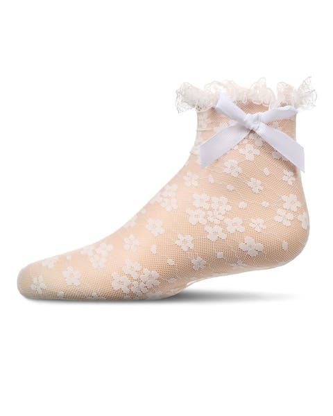 Floral Lace Bow Trim Ankle Sock (Baby)