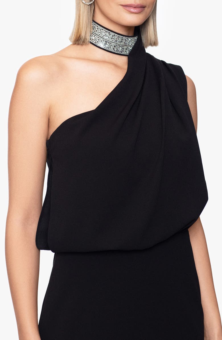 Betsy & Adam Crystal Mock Neck One-Shoulder Gown, Alternate, color, 