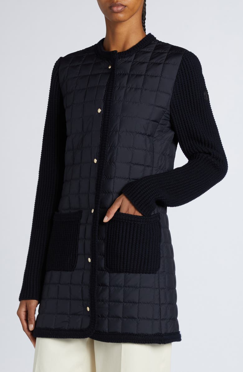 Moncler Quilted Down & Wool Knit Cardigan, Alternate, color, 