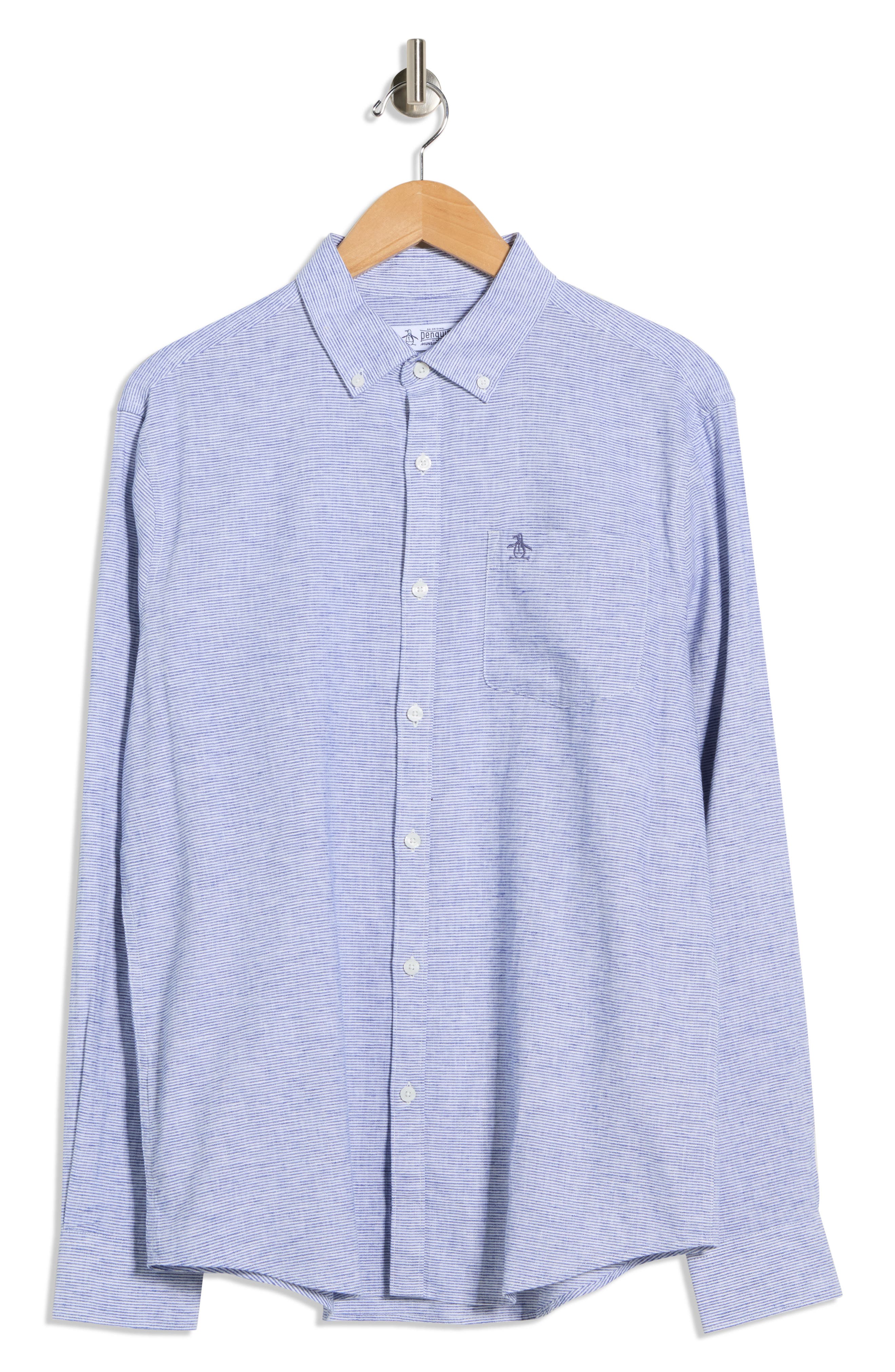 Original Penguin Stripe Stretch Linen & Cotton Button-Down Shirt