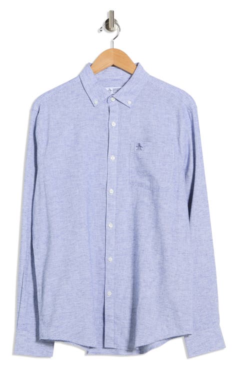 Stripe Stretch Linen & Cotton Button-Down Shirt