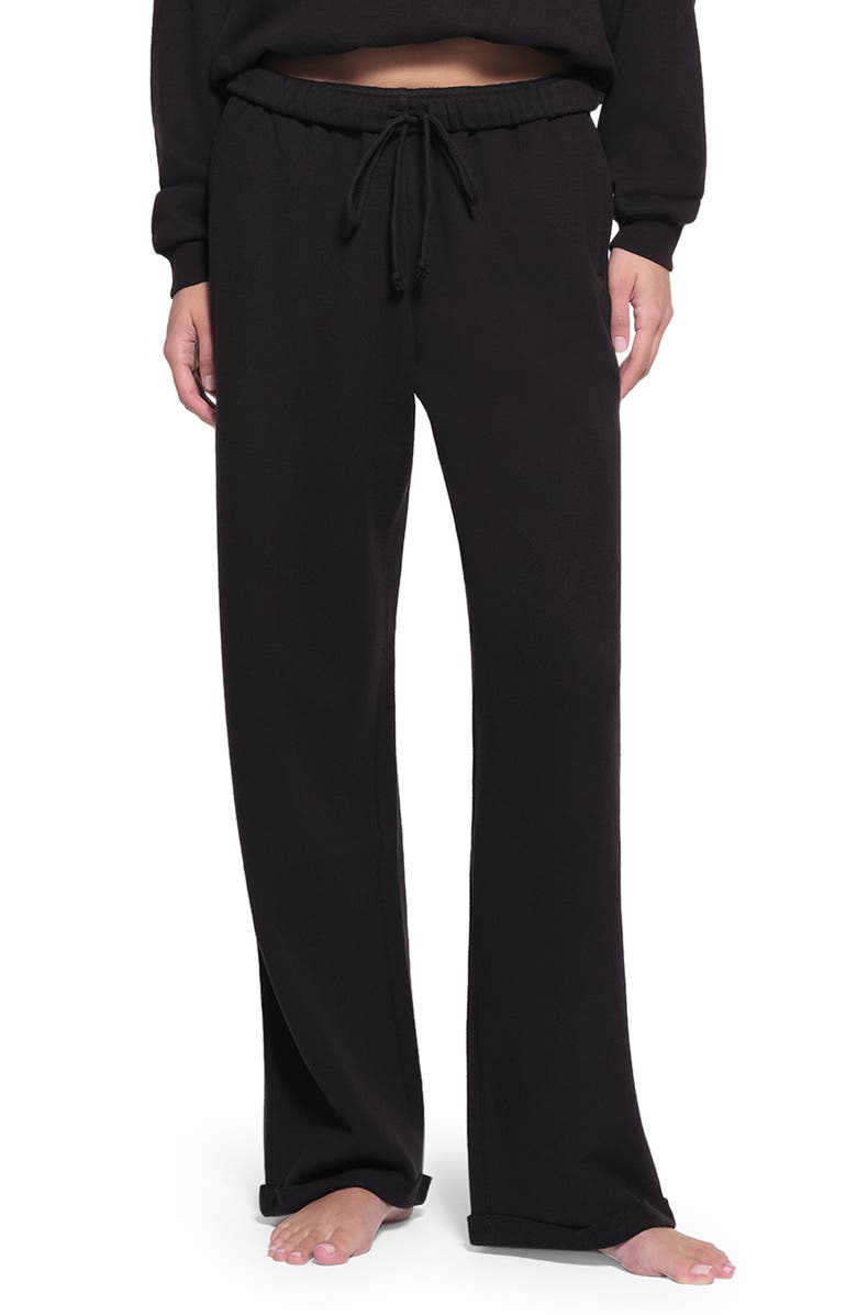SKIMS Cotton Blend Fleece Classic Straight Leg Pants, Main, color, Onyx