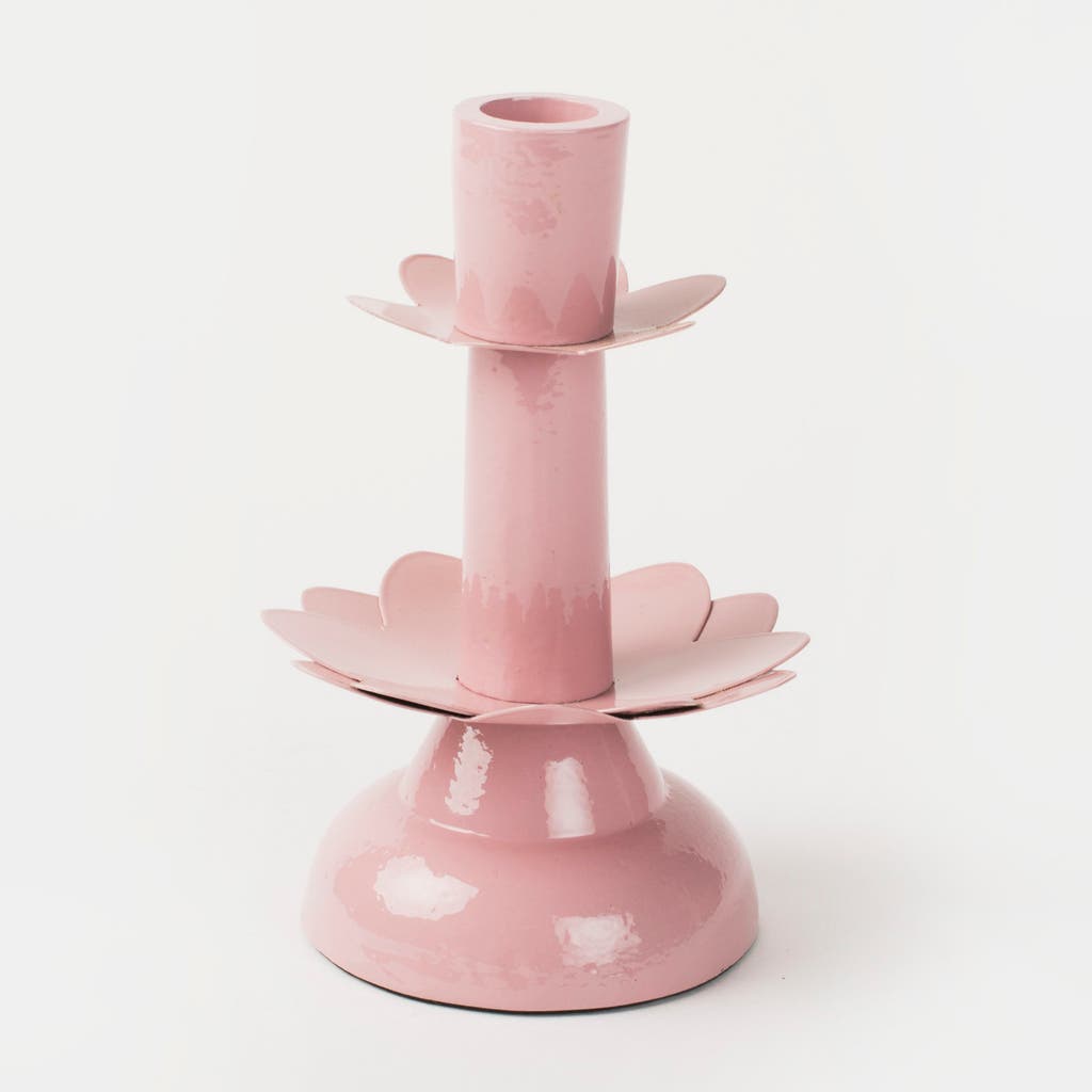 Mela Artisans Lotus Bloom Tapered Pink Candleholders Large