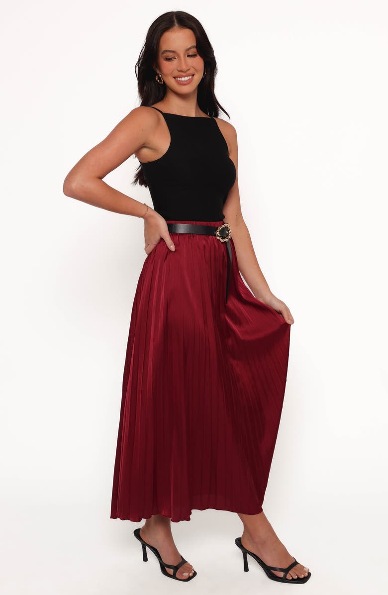 Petal & Pup Lysandra Pleated Satin Maxi Skirt, Alternate, color, Burgundy