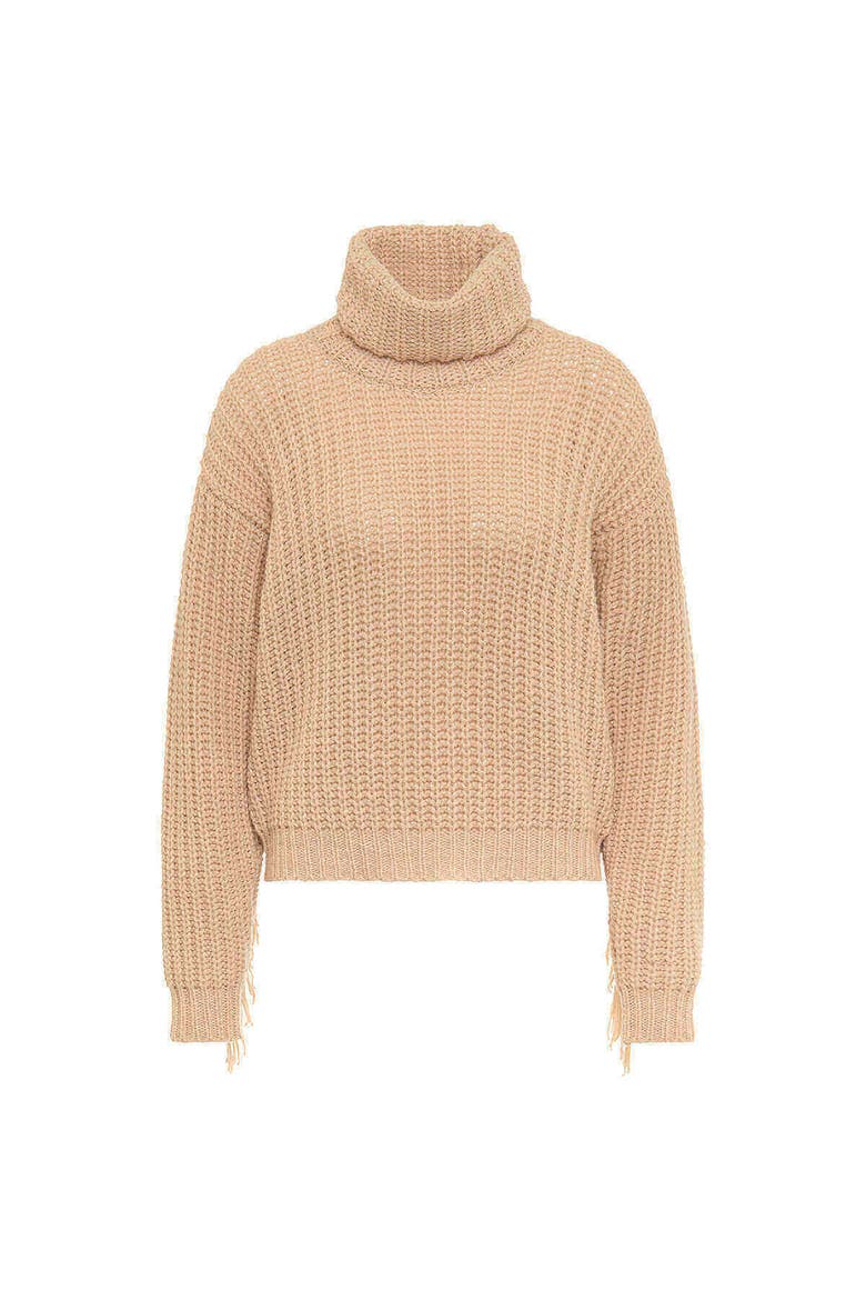 Fringed Turtle Neck Pullover, Main, color, Sand