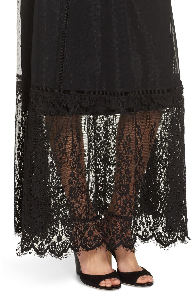 Mixed Lace Gown, Alternate, color, BLACK