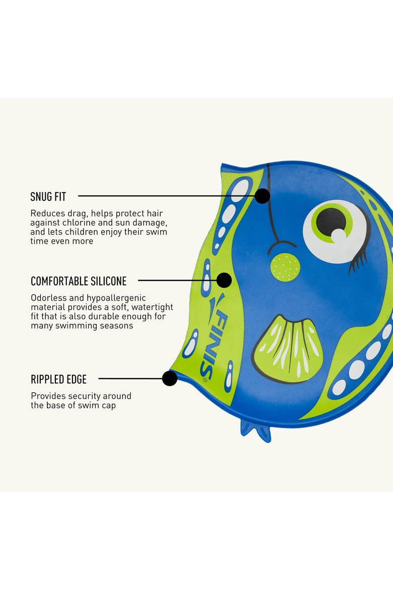 Animal Heads Silicone Swim Cap for Kids Fun 3D Animal Designs Snug Fit Chlorine Protection, Alternate, color, Parrot Fish Blue