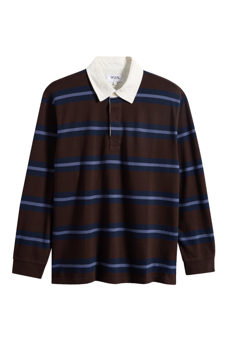 Rowhill Rugby Mirror Stripe Long Sleeve Polo, Alternate, color, BROWN / BLUE