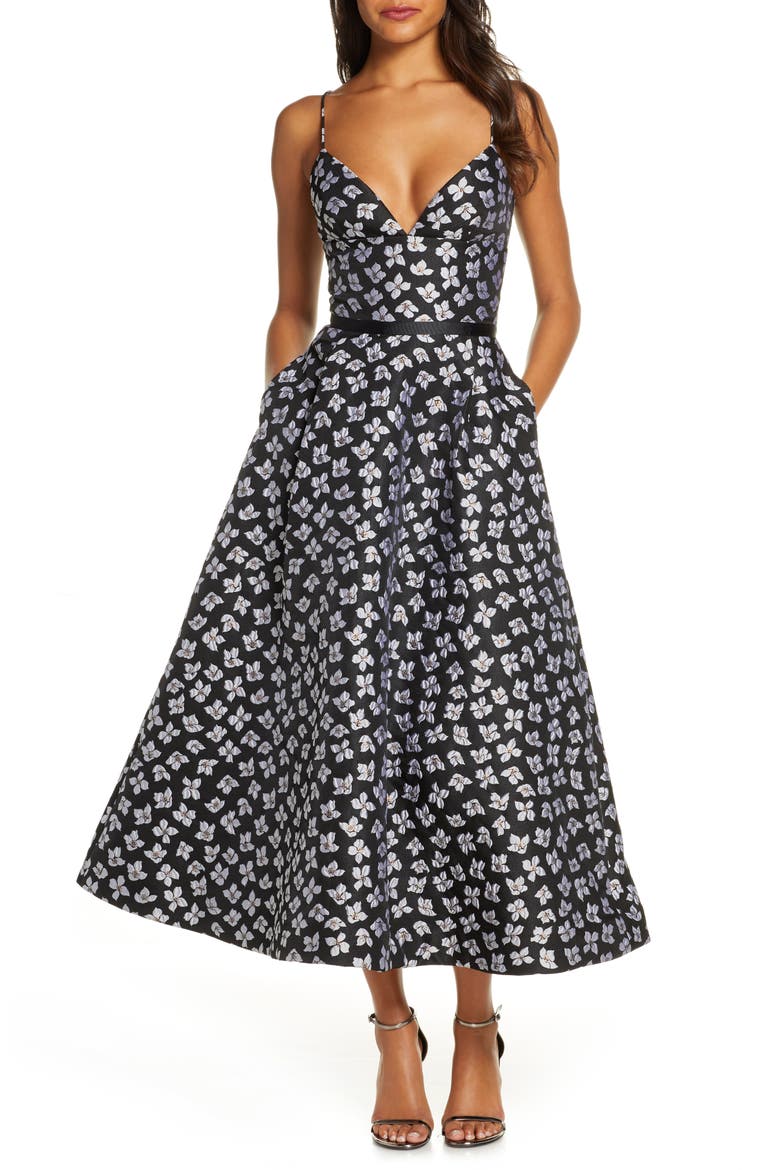 Floral Jacquard Evening Dress, Main, color, JET MULTI