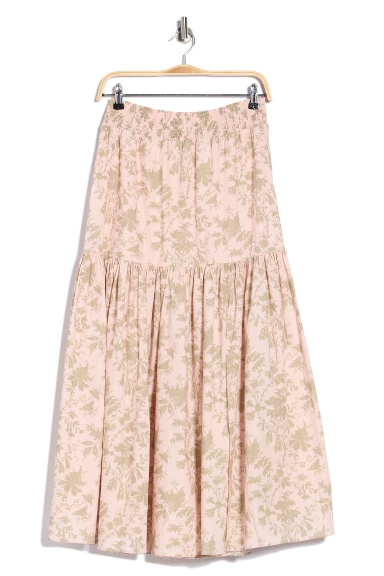 Smocked Waist Tiered Midi Skirt, Alternate, color, WALLPAPER PRINT