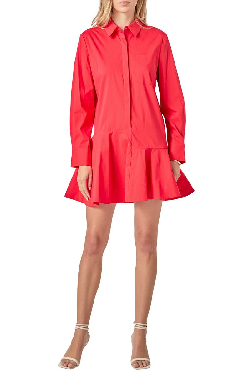 English Factory Long Sleeve Shirtdress, Main, color, Red