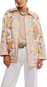 Free People Avery Beaded Embroidered Cotton Jacket