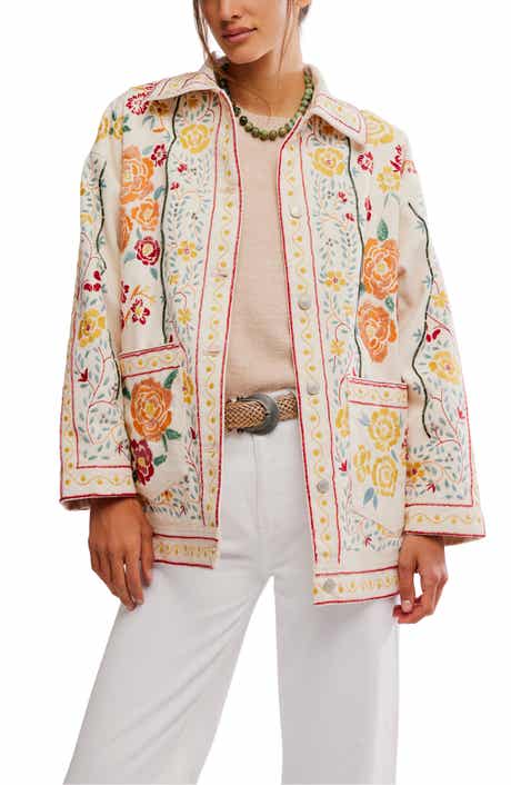 Free People Avery Beaded Embroidered Cotton Jacket