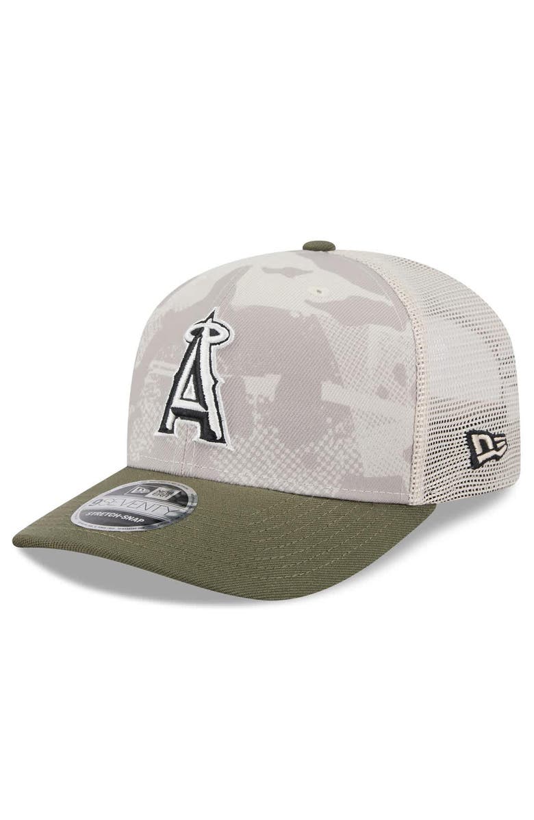 New Era Men's New Era Light Beige/Olive Los Angeles Angels 2025 Armed Forces Day 9SEVENTY Stretch-Snap Hat, Alternate, color, Light Beige