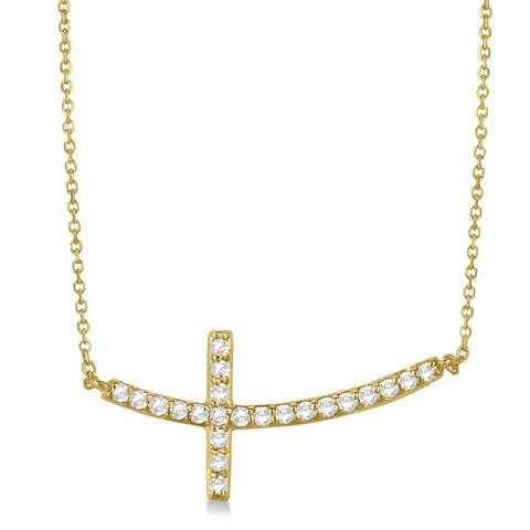 Diamond Sideways Curved Cross Pendant Necklace 14k