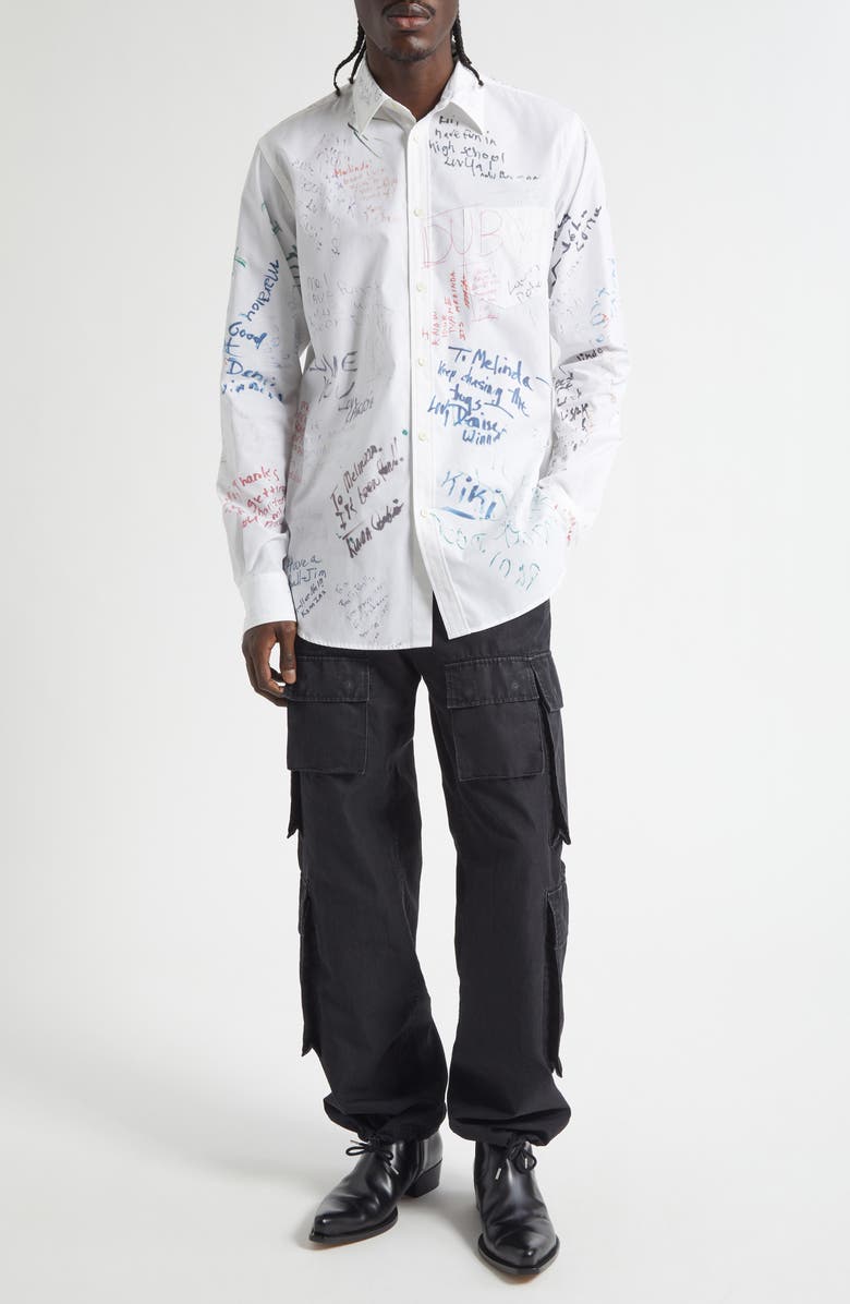 TAKAHIROMIYASHITA TheSoloist. Regular Collar Cotton Button-Up Shirt, Alternate, color, White Graduate Print