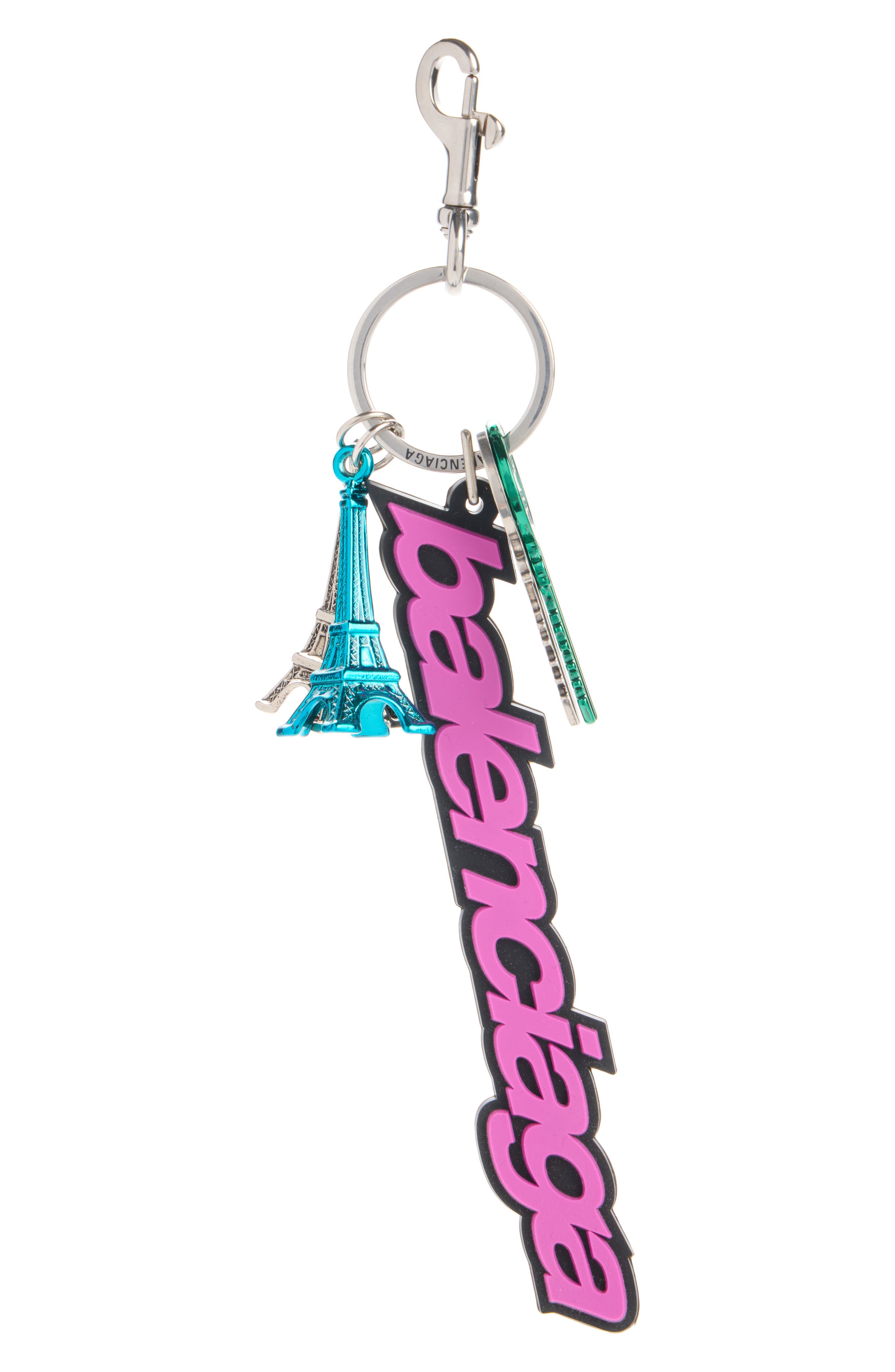 Biker B Logo Key Ring Bag Charm, Main, color, 5564 PINK/ BLACK