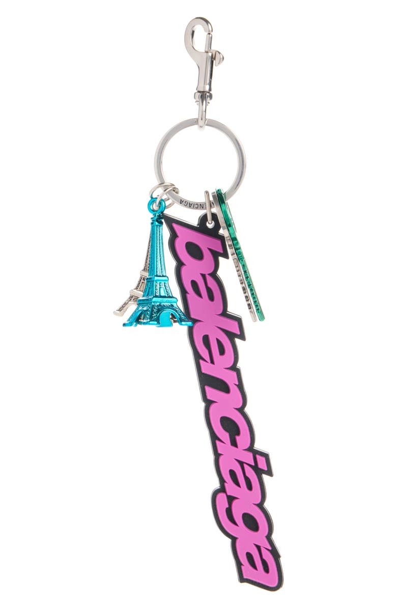 Balenciaga Biker B Logo Key Ring Bag Charm, Main, color, 5564 Pink/ Black