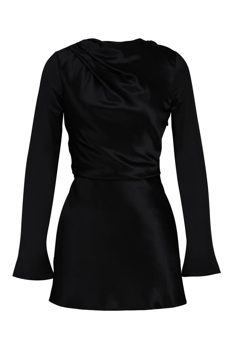 Mariska Open Back Long Sleeve Satin Cocktail Minidress, Alternate, color, BLACK