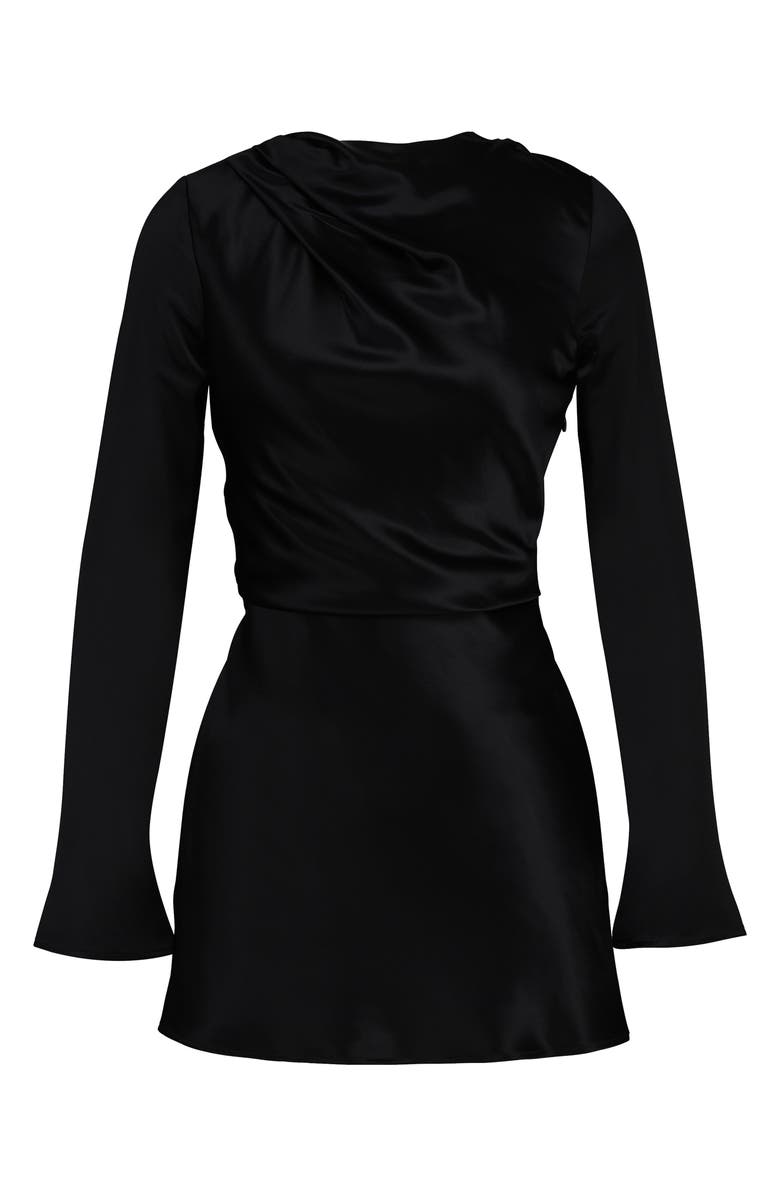 HOUSE OF CB Mariska Open Back Long Sleeve Satin Cocktail Minidress, Alternate, color, Black