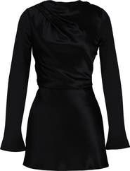 HOUSE OF CB Mariska Open Back Long Sleeve Satin Cocktail Minidress