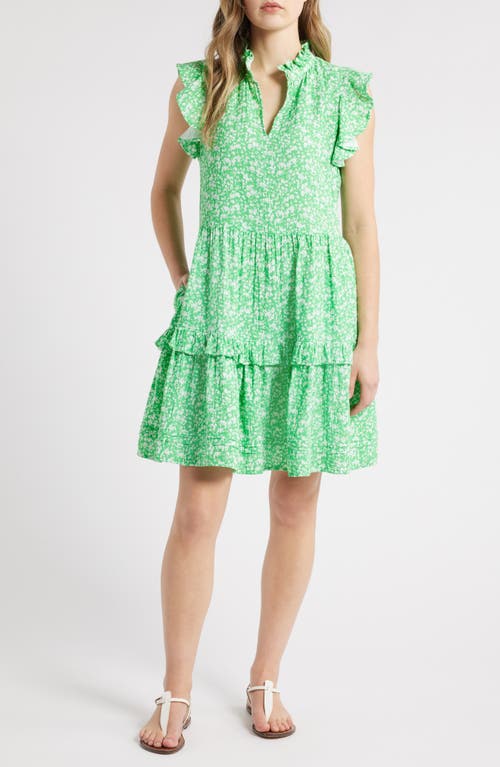 Caslonr Caslon(r) Ruffle Duo Cotton Gauze Dress In Green- White Aida Floral