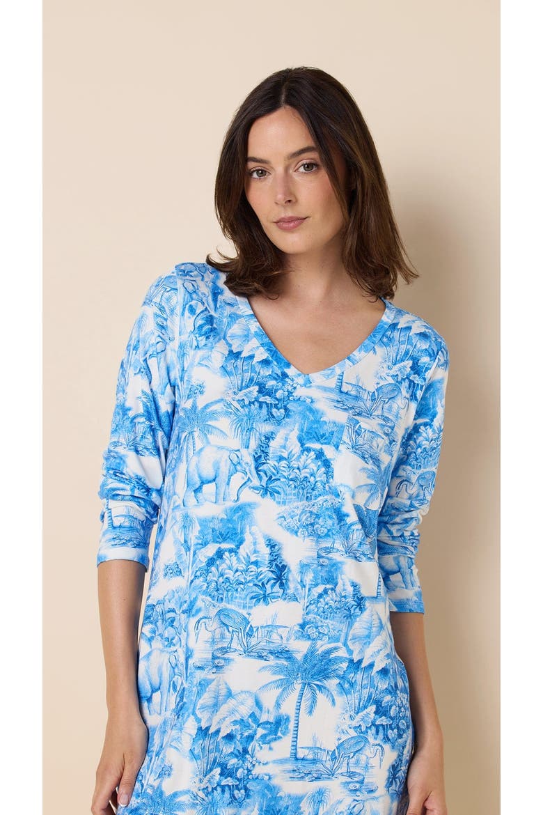 Pima Knit Long-Sleeved Sleep Shirt, Alternate, color, Palm Grove Blue