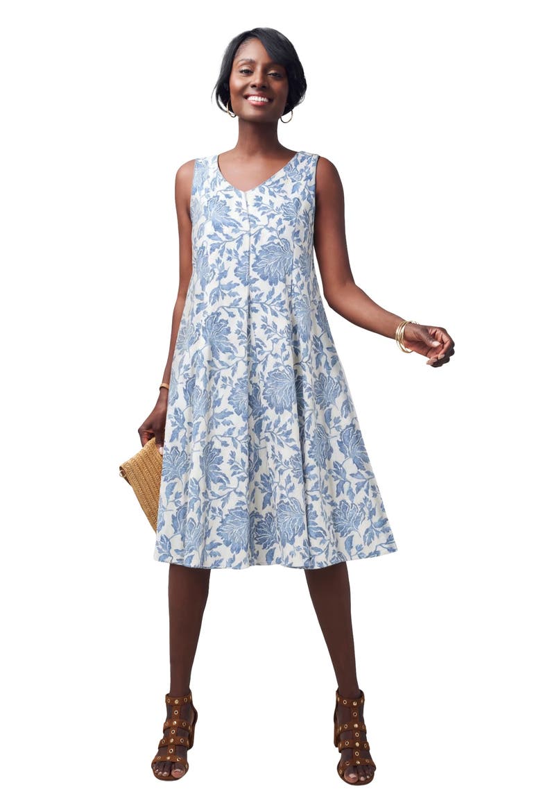 Cotton Denim Dress, Main, color, AZURE FLORAL TAPESTRY