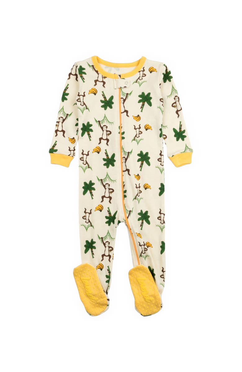 Leveret Kids Cotton Footed Printed Pajamas, Animal, Holiday & Fun Prints, Alternate, color, Monkey W/Banane