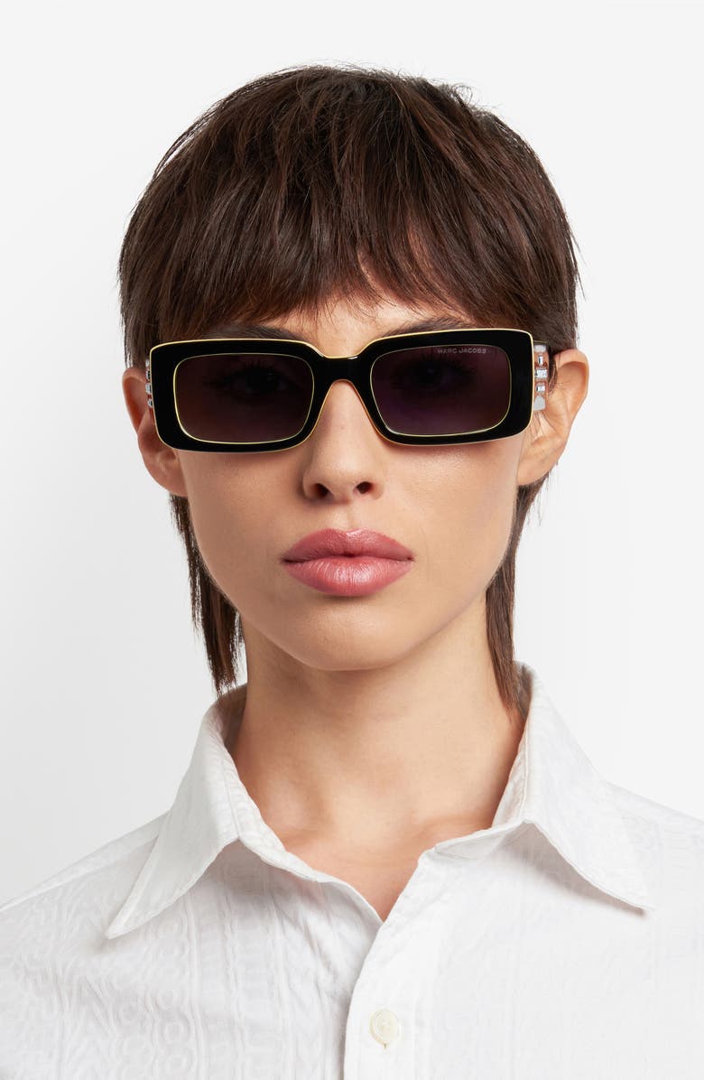 Marc Jacobs 53mm Gradient Rectangular Sunglasses, Alternate, color, Black Yellow