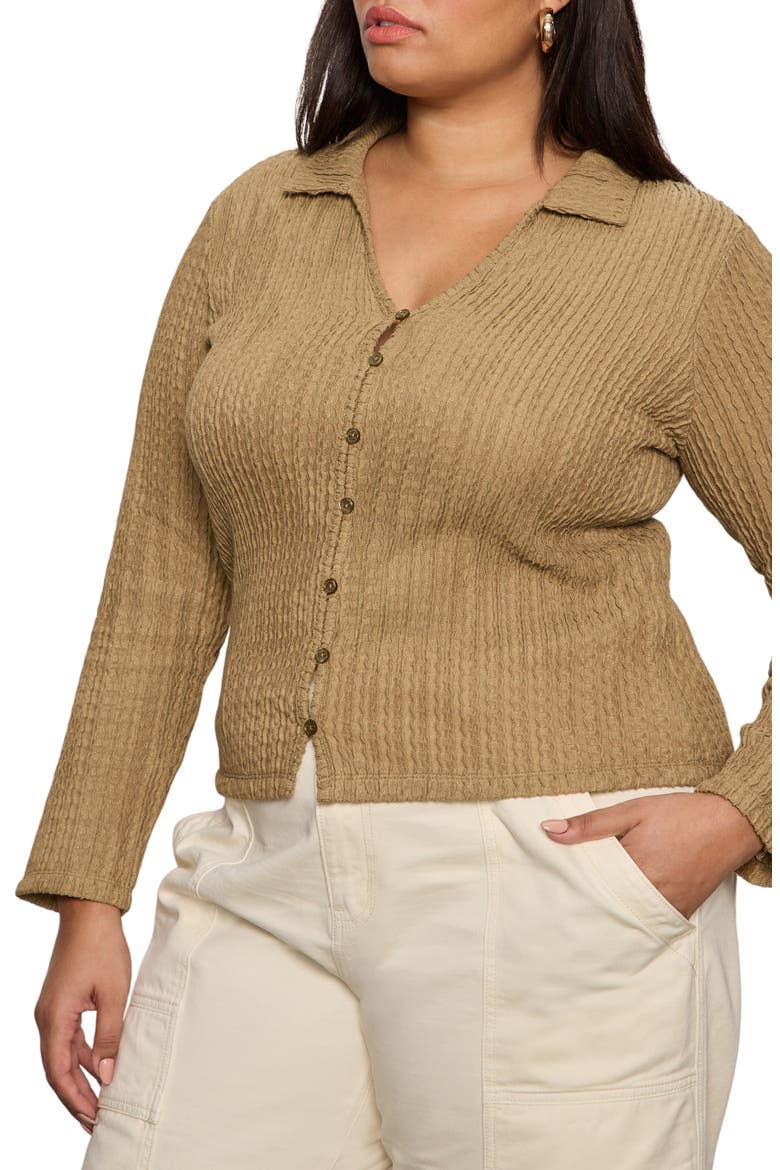 Textured Knit Button-Up Shirt, Alternate, color, COVERT GREEN