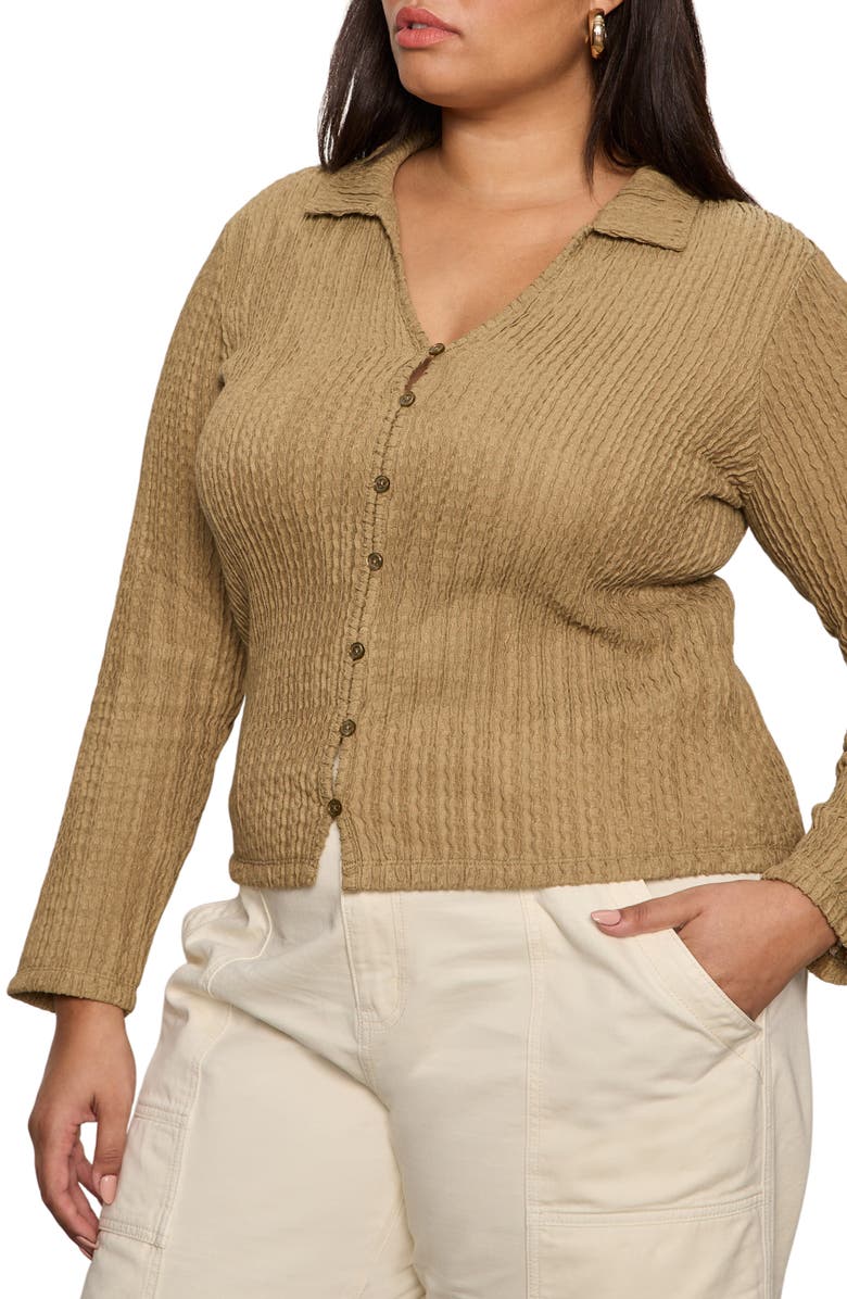 Sanctuary Textured Knit Button-Up Shirt, Alternate, color, Covert Green