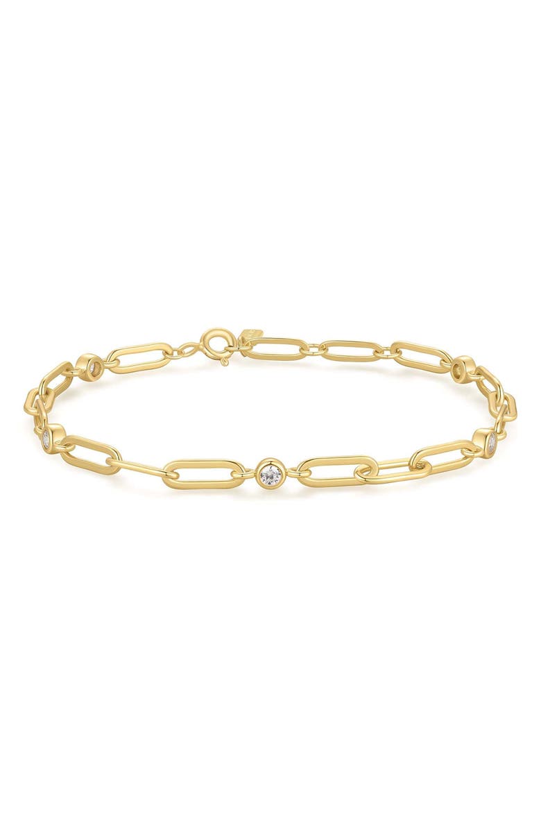 ANIA HAIE Bezel Cubic Zirconia Station Chain Bracelet, Main, color, Shiny Gold