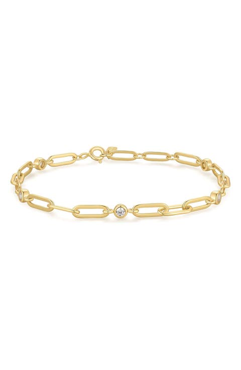 Bezel Cubic Zirconia Station Chain Bracelet