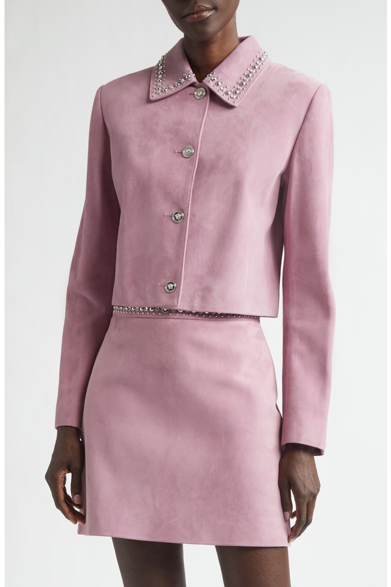 Studded Collar Suede Jacket, Main, color, DUSTY MAUVE