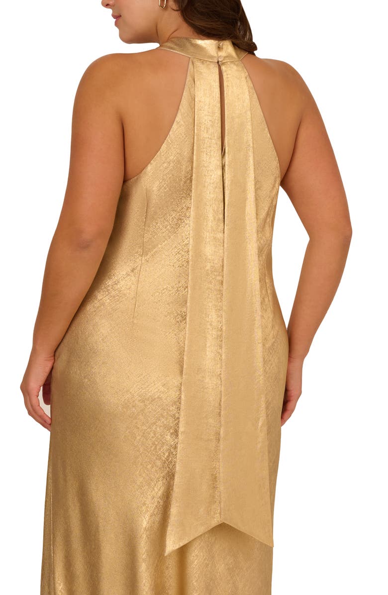 Adrianna Papell Foil Woven Halter Gown, Alternate, color, 