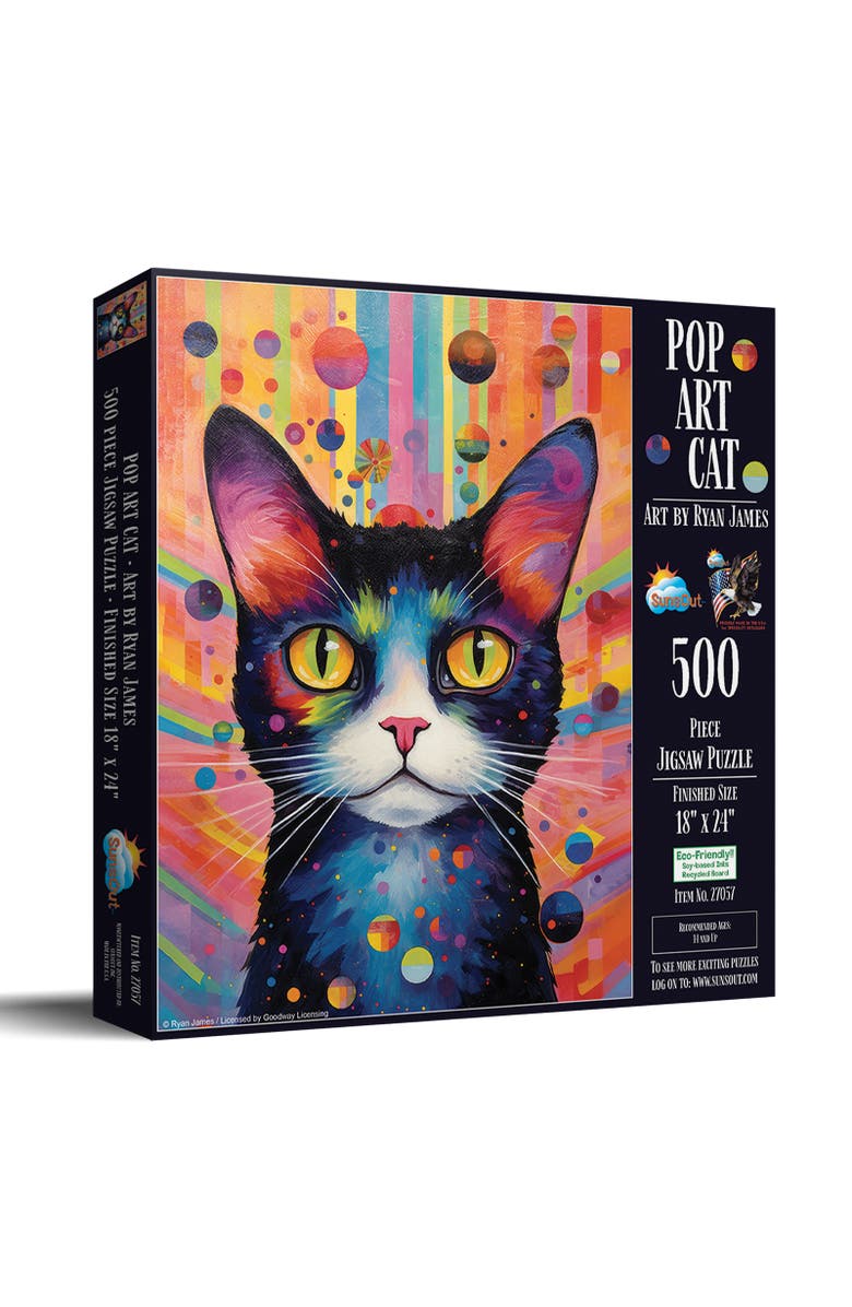 Sunsout Pop Art Cat 500 piece Jigsaw Puzzle for Adults, Main, color, Multicolor