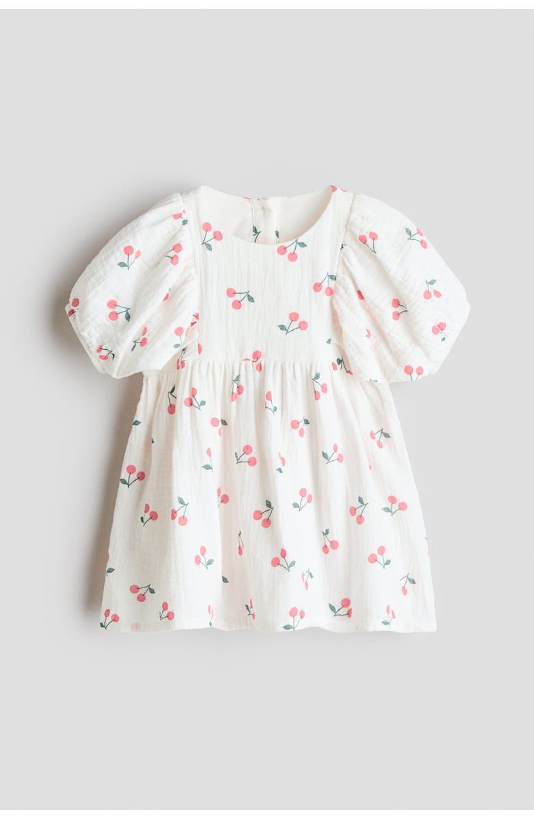 H&M Cotton Muslin Dress, Main, color, White/Cherries