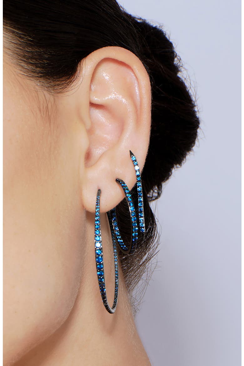 14K Black Gold Blue Diamond Tennis Earrings, Alternate, color, BLACK GOLD